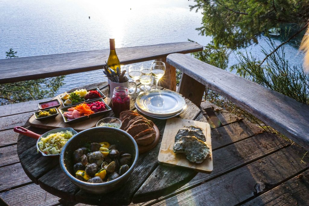 Dinner spread on an outdoor table