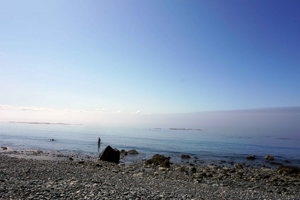 Woman swims in sea