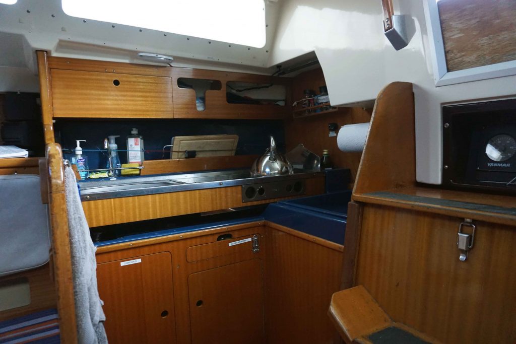 Kitchen aboard sailboat