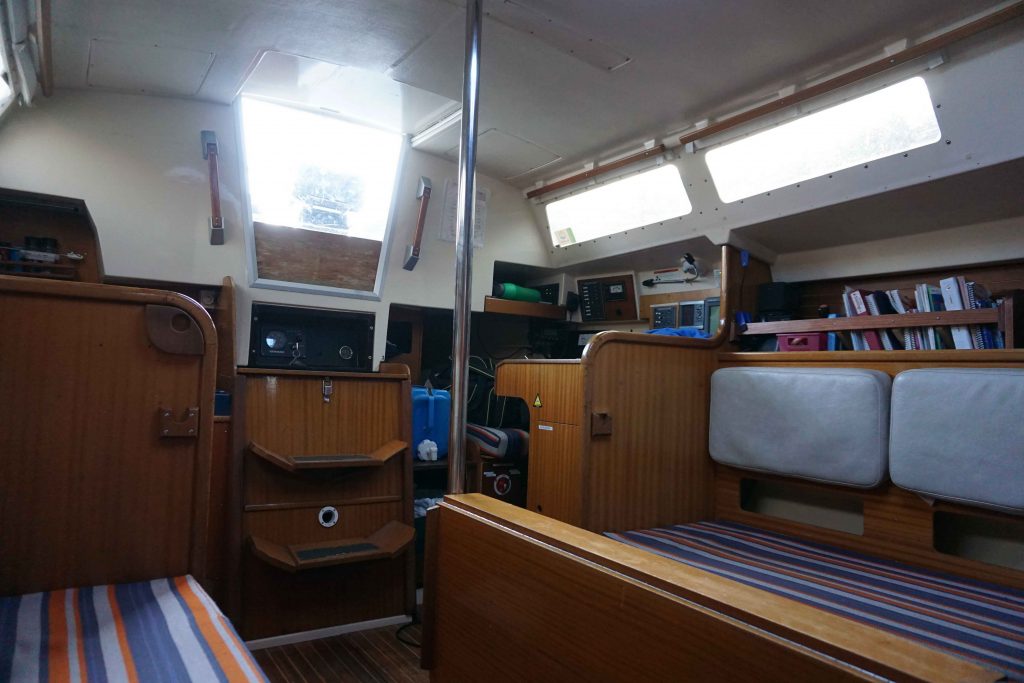 Living quarters inside a sailboat